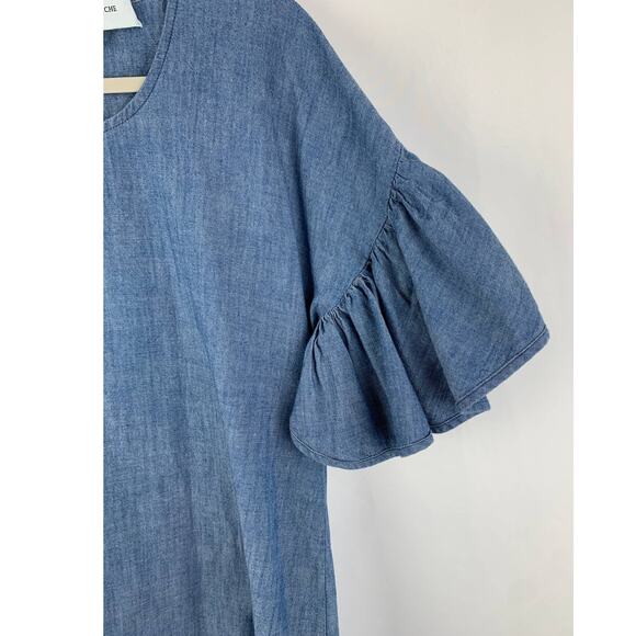 Maison Labiche Chambray Ruffle Sleeve Cotton Dress. Women's Size Small - Picture 3 of 7